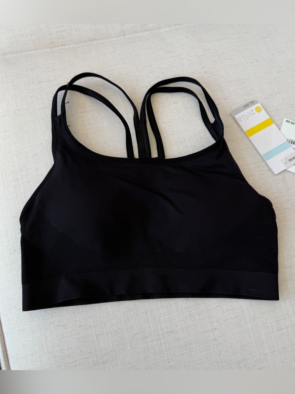NWT Zella Black Strappy Sports Bra seamless all day sz medium